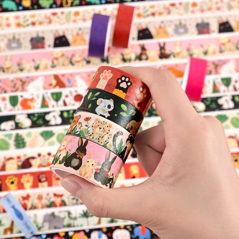 icceemee 36 Rolls Animal Theme Washi Tape Set, Colorful Cute Adorable Animals Writable Decorative Tapes for Scrapbooking, Junk Journal Supplies, Bullet Journaling, 0.6"x79" per Roll - Image 5